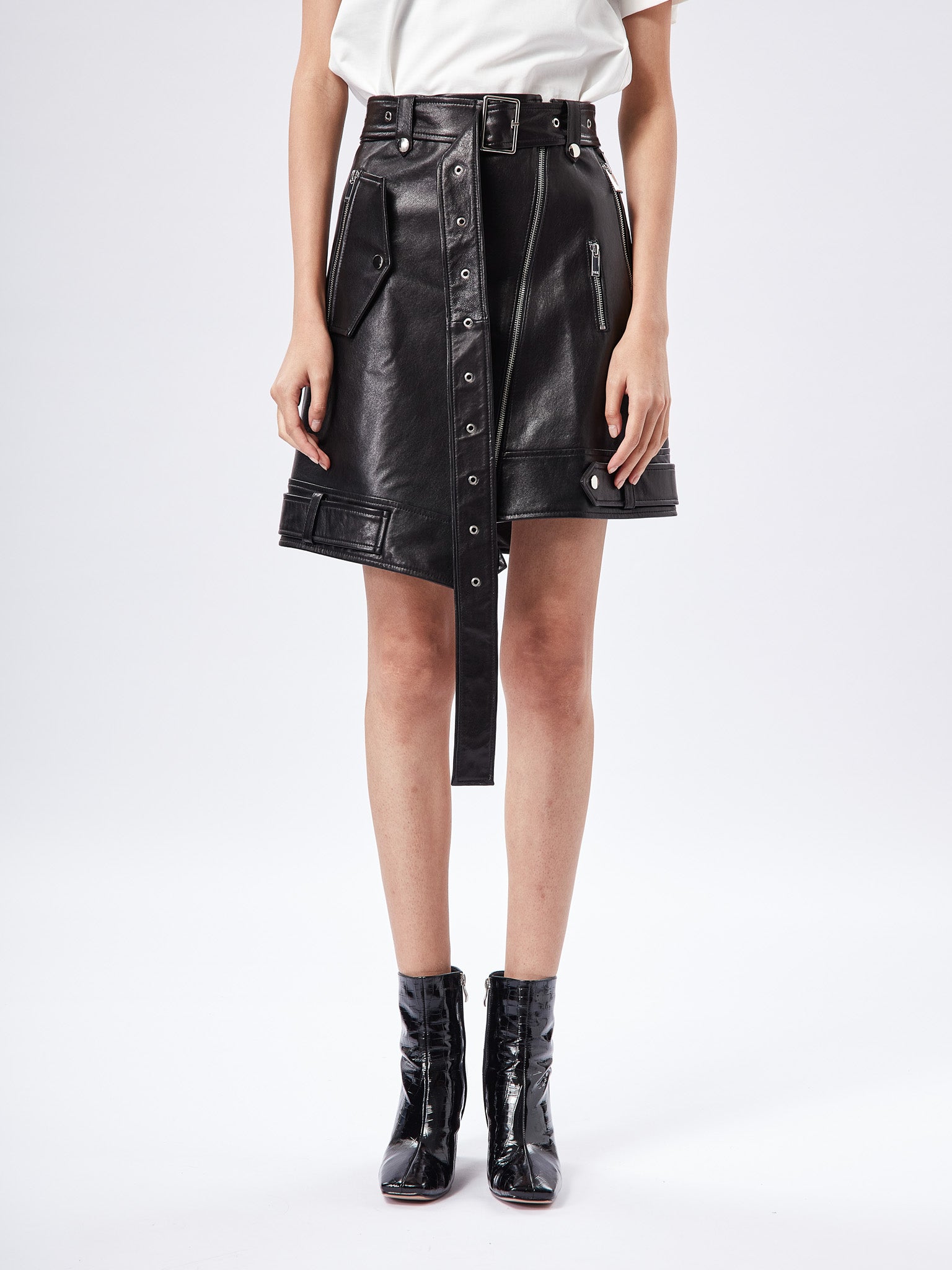 Char leather skirt