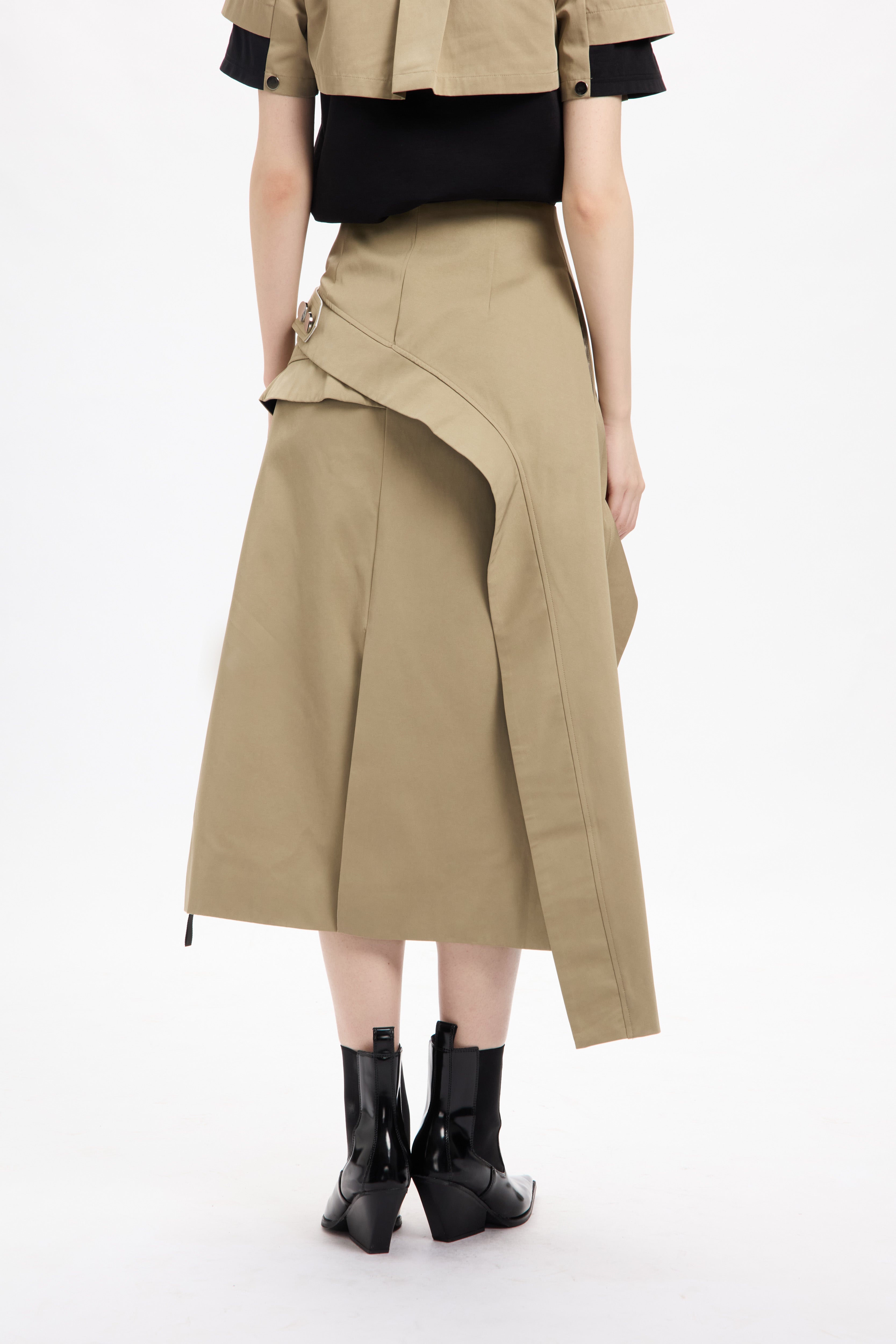 Asymmetric Khaki Layers Skirt
