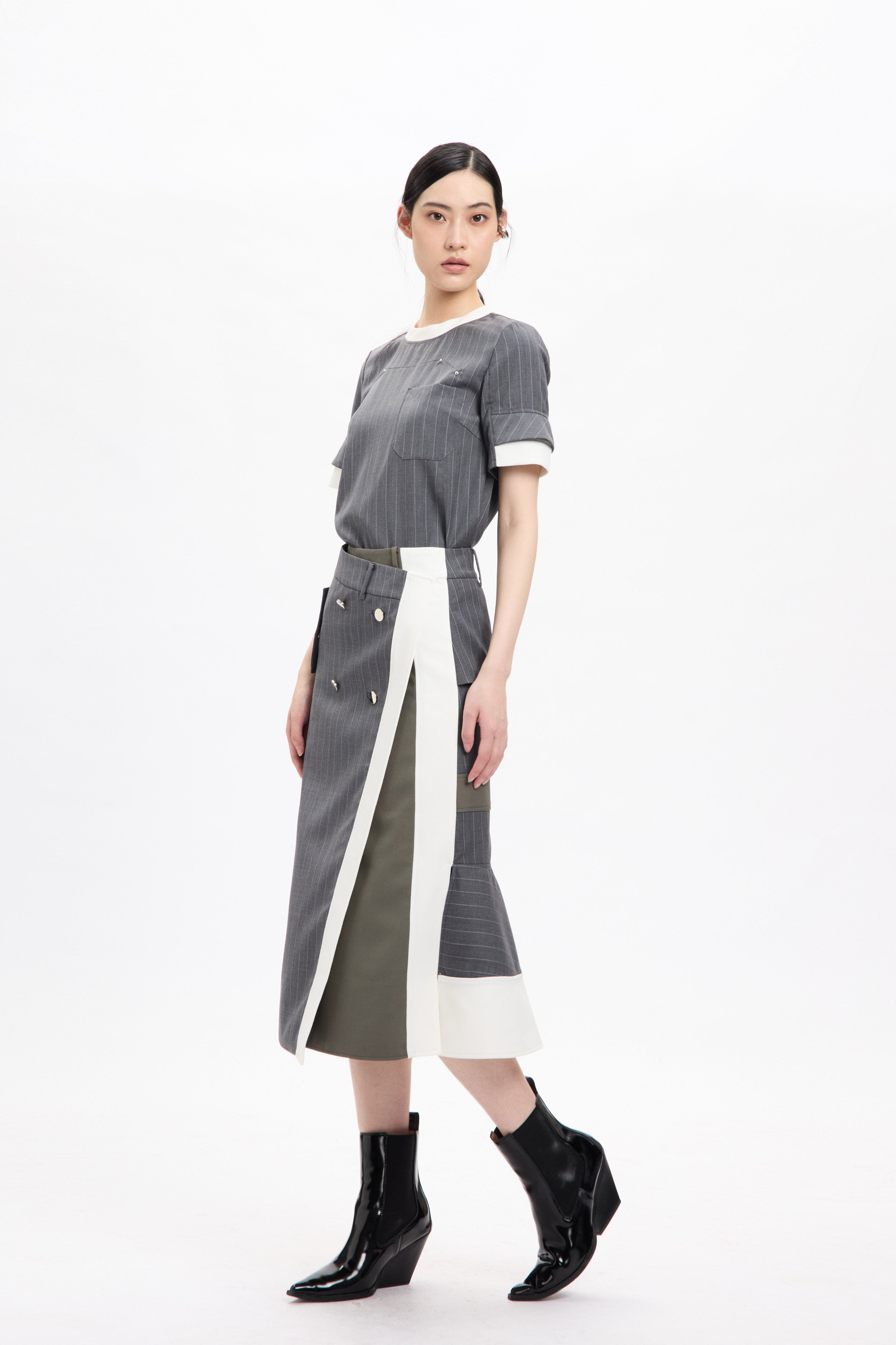 Combo Suiting Back Flare Skirt (Grey)